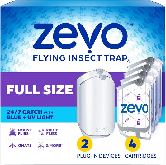 Zevo Flying Insect Trap for Fruit Flies & Gnats, 2 Plug-in Bases, 4 Refills
