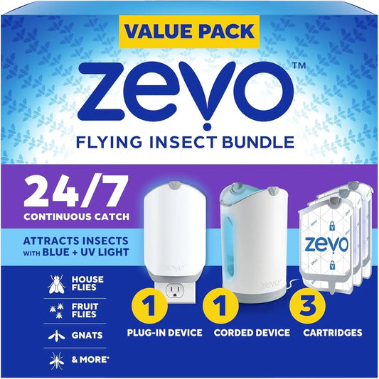Zevo MAX Bug Catcher & Fruit Fly Trap, 2 Bases & 3 Refill Cartridges